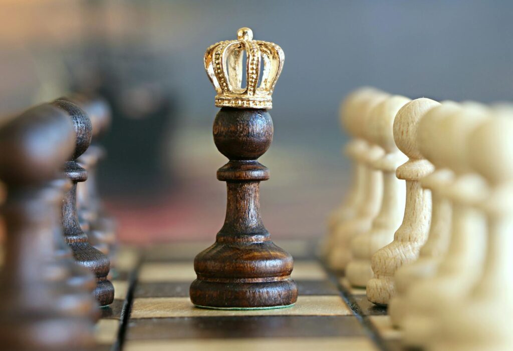 Photo by Pixabay A brown pawn with a crown stands prominently on a chessboard, symbolizing strategic play.
